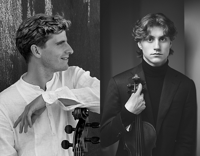 Andreas Brantelid med sin cello och Michael Germer med sin violin